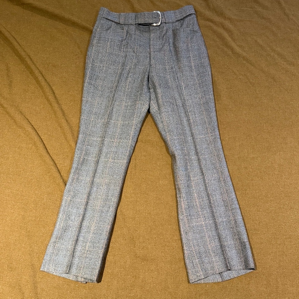 Vintage 60s Belted Wool Trousers 32 Prince of Wales Check High Rise Mod Pants